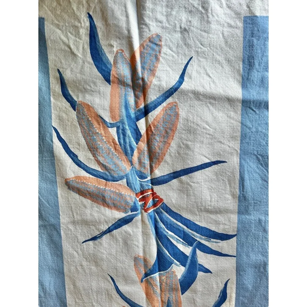 Vintage Southwest Tablecloth & 6 Napkins Set Blue & Orange Cotton Chilis Corn